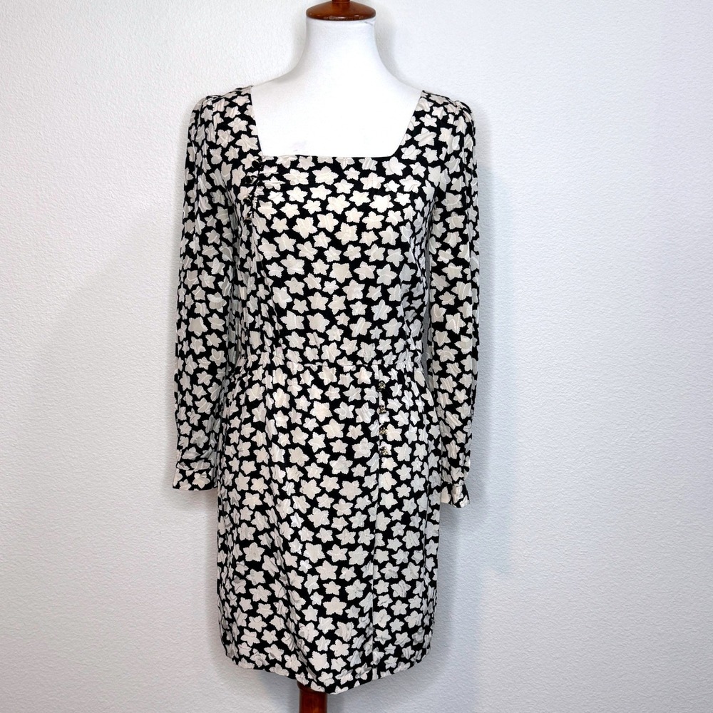 LEIFSDOTTIR Anthropologie Silk Long Sleeve Dress 4 Cream Black Office CareerWear